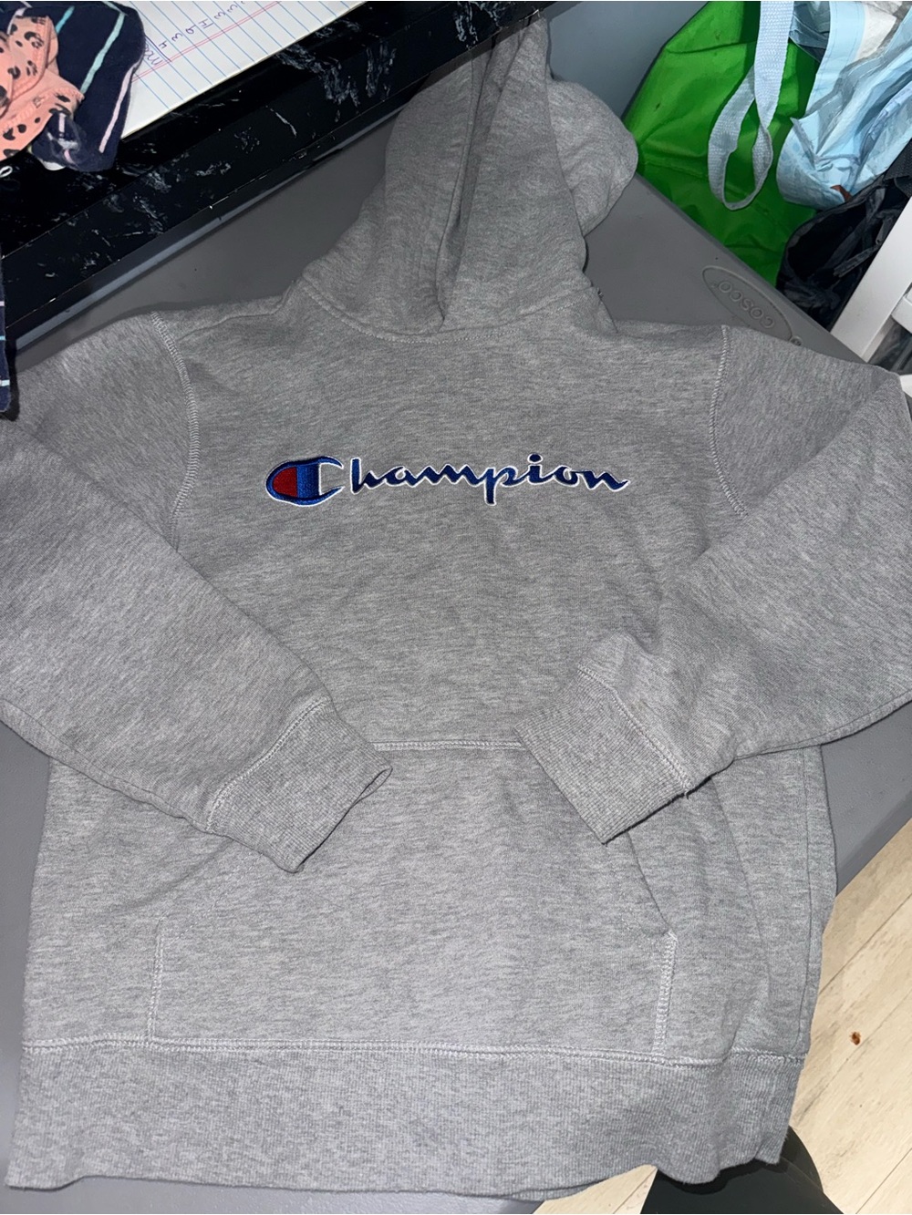 Champion boys Gray Logo Hoodie Sweatshirt